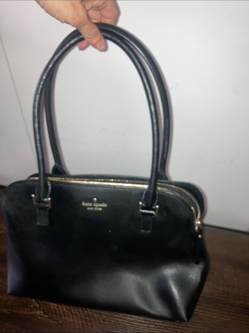 kate spade Black Leather Dome Satchel with Gold Hardware